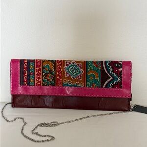 Effects Pink Red Brown Blue Bohemian Gypsy Clutch with Chain Strap